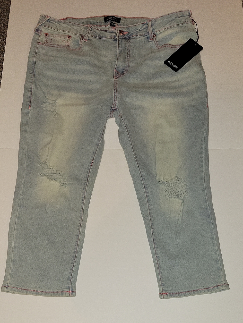 TRUE RELIGION JENNIE CURVY SZ 34 PALE BLUE MID RISE SKINNY CAPRI NEW TAFS